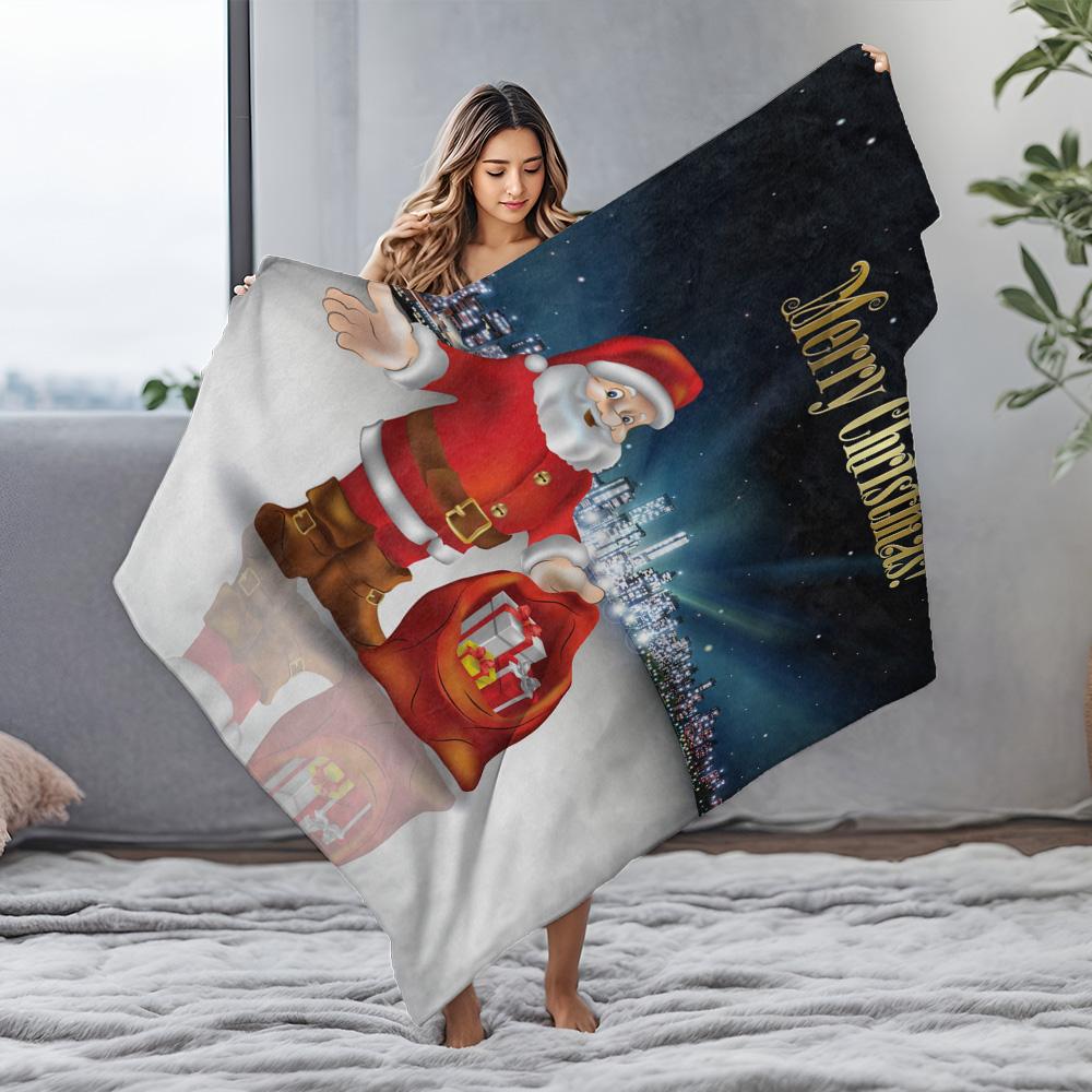 TU Festive Christmas Throw Blanket Cozy Holiday Decor Reversible Flannel Blanket Xmas Gift Home Comfort Soft Warm Bedspread Holi