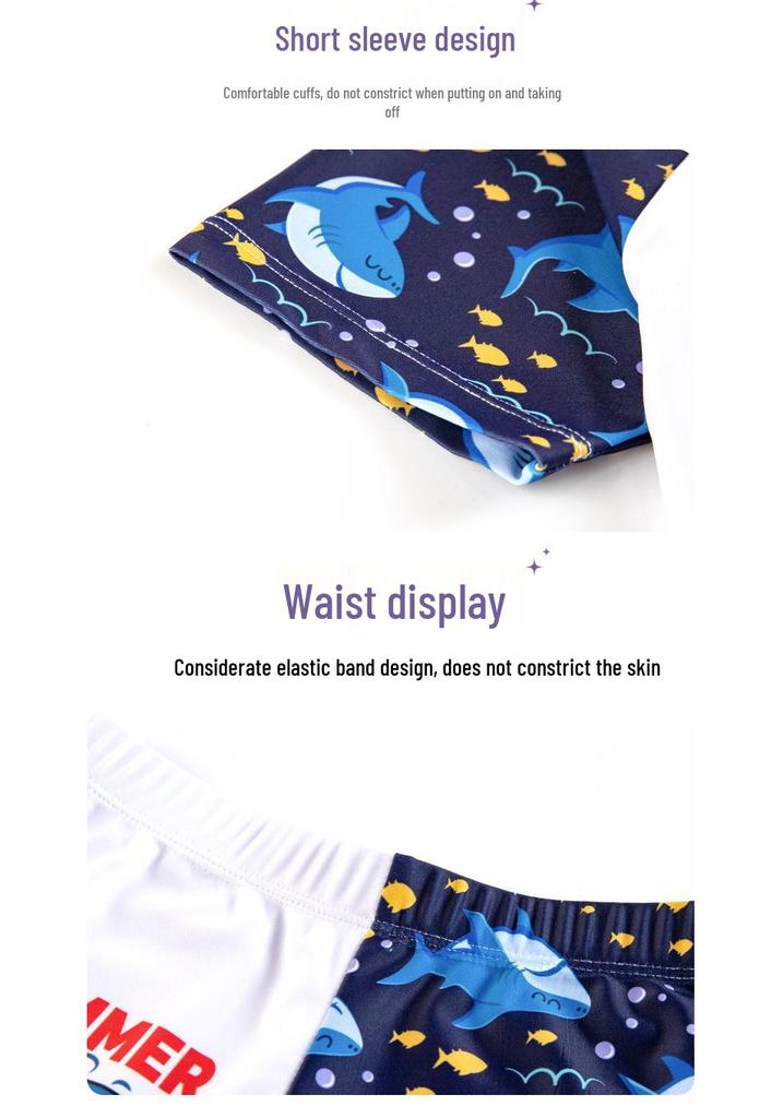 Boys' Dinosaur Two-Piece Swimsuit with Swim Cap for Infants and Toddlers
