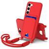 For Samsung Galaxy S23+ Liquid Silicone Case Phone Back Cover with Card Holder and Short Strap