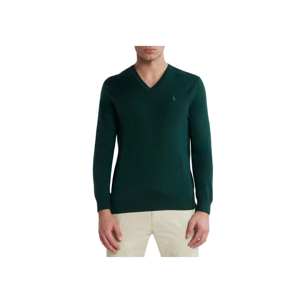 Polo Ralph Lauren FW23 Solid Logo Embroidered V-Neck Pullover Long Sleeve Sweater Men Sweater Dark-Green 710883124-012