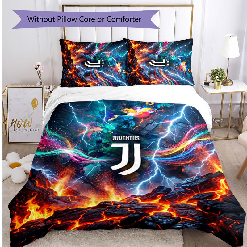 Juventus FC Pattern Printed 3PCS Bedding Set Soft Skin-Friendly Washable Duvet Cover & Pillowcases Set All Season Bedroom
