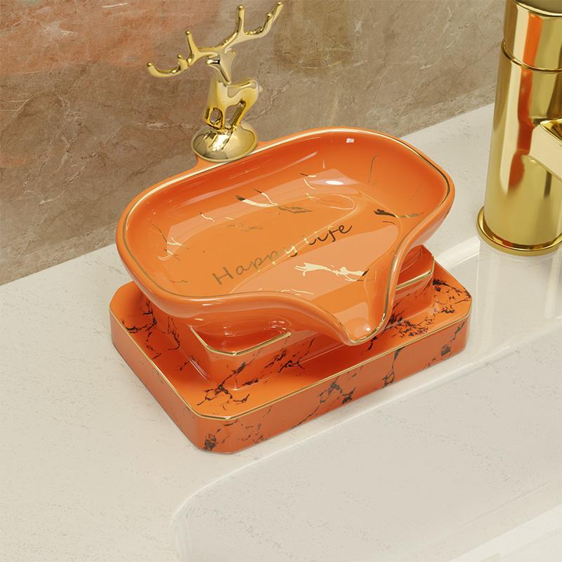 Light Luxury Soap Box Soap Box Drain Shelf Decoration Perforation-free High-end Bathroom Household Ceramic Soap Dish