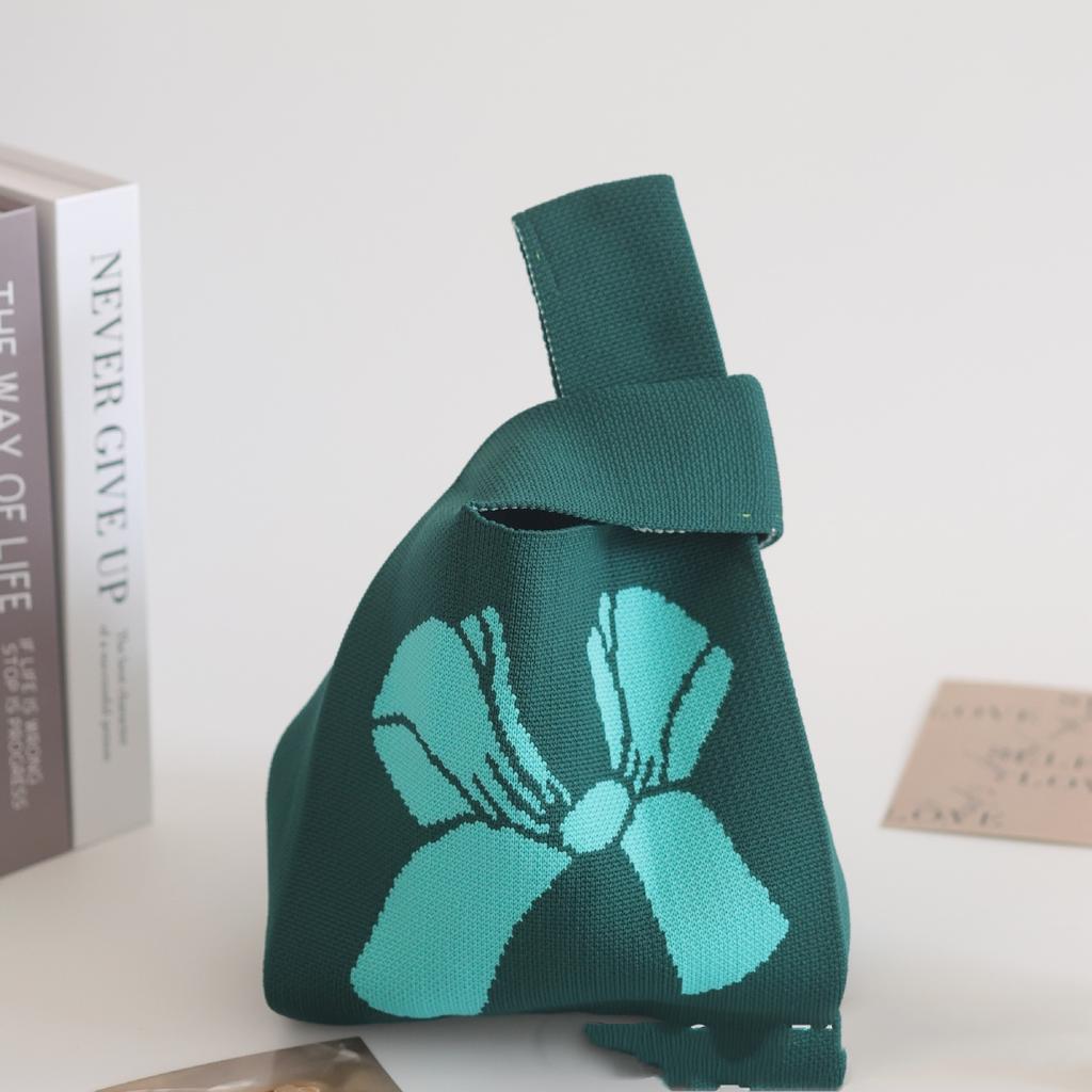 Women's Knot Wrist Bag Handmade Knitted Bag Portable Mini Striped Tote Bucket Phone Bags Large Capacity Autumn Winter Handbags