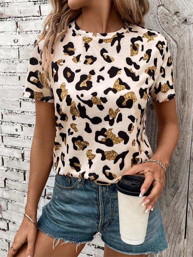 

Urban Fashion Women s Leopard-print Short-sleeved Top Summer Daily Casual Women s Crew-neck T-shirt Outdoor Street Elegant Top XL