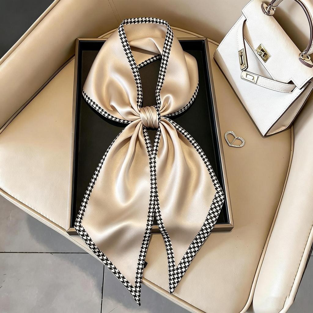 Small long thin bevel silk scarf Women's ethnic style belt Tie hair belt Tie bag ribbon tie yarn scarf Thin scarf