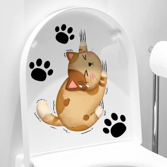 Kreslená nálepka na kočičí toaletu Odnímatelná samolepicí vodotěsná PVC Obývací pokoj Koupelna Nástěnné umění Kotě Paw Dekorace na víko toalety