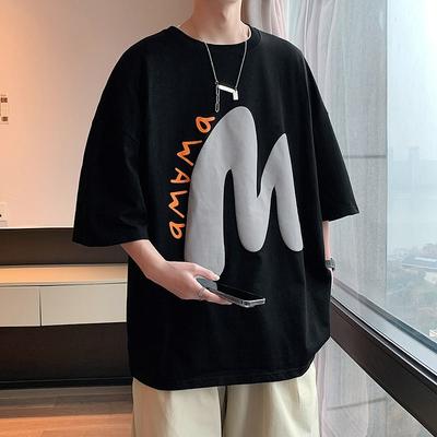 Casual bedrukte letter losse pullovers zomer Amerikaans retro halve mouw herenkleding basic ronde hals jonge stijl T-shirts nieuw