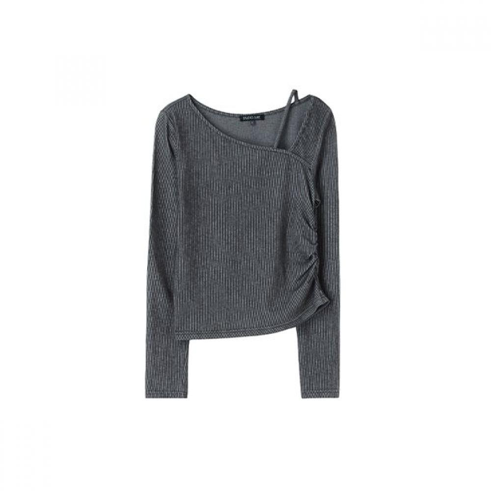 

Lap Shoulder Cutout Ruched Two Tone Rib Tee Ar1ct362 CH (charcoal)/FF