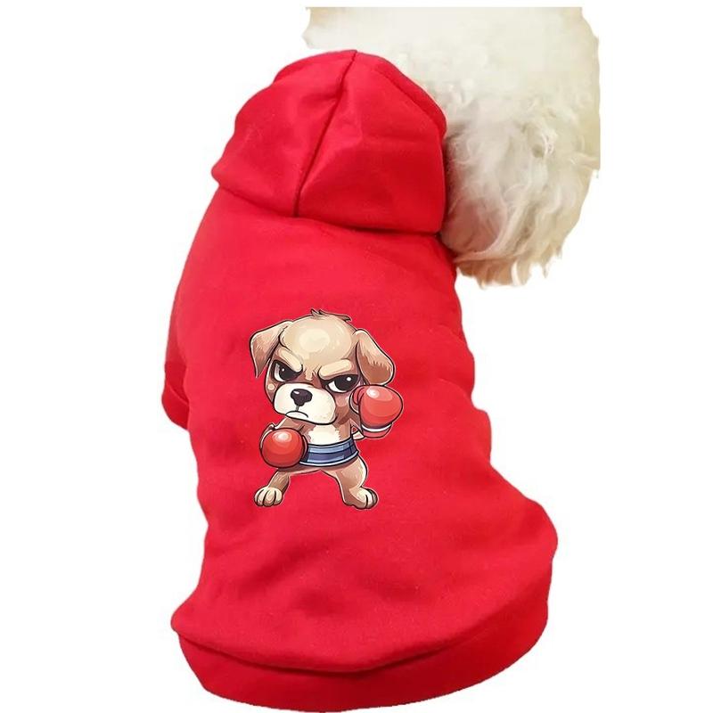 A pet sweatshirt Boxing dog print fleece dog sweatshirt cute cartoon pattern