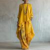 2026 nou set din două piese, pantaloni largi cu imprimeu neregulat, stil european și american, top cu gât rotund, scurt în față și lung în spate