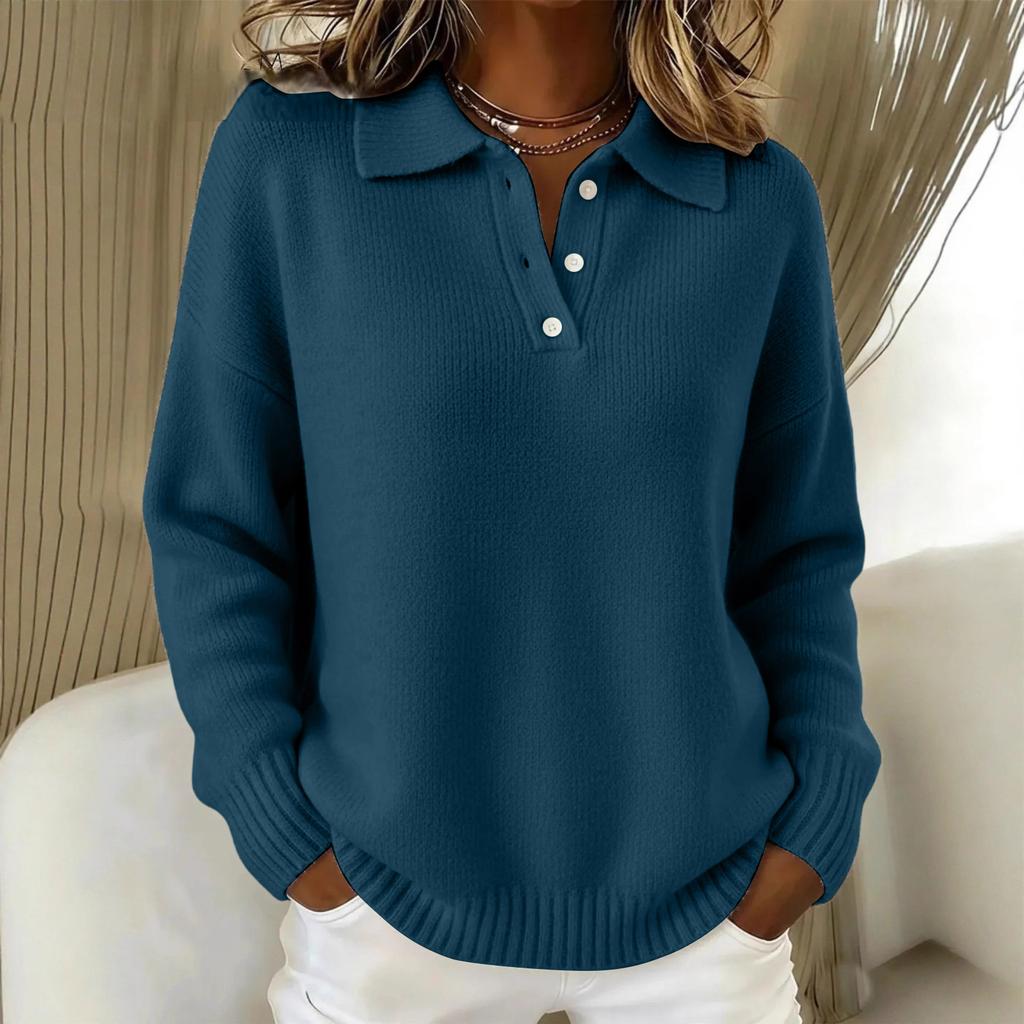 Women's Casual Knit Pullover Sweater with Button for Everyday Wear