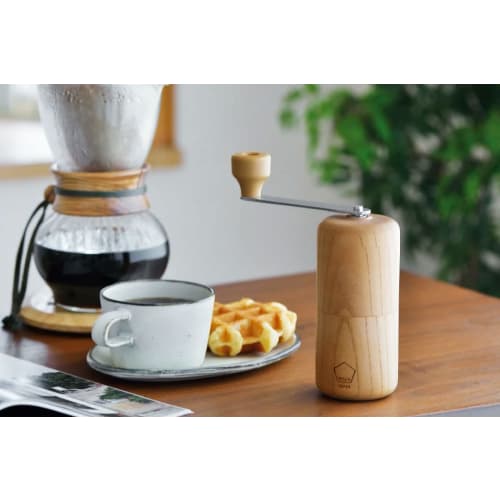 Kawasaki Synthetic Resin Hand Grinder, MILLU Wood Coffee Mill, Keyaki Wood, Made In Japan, MI-030