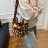 New Cute Plush Bucket Bag Single Shoulder Oblique Span Niche Fashion Design Sense Leopard Print Personalized Portable
