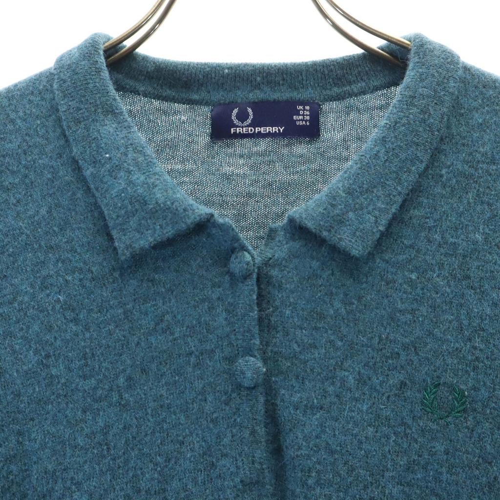FRED PERRY Long sleeve Polo knit 10 Blue sweater Women Used