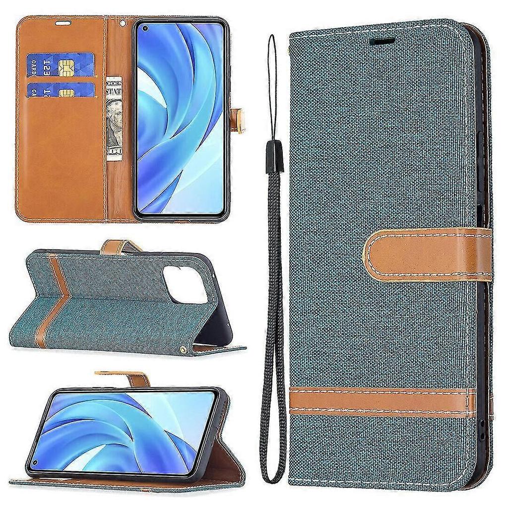 Phone case cover for Xiaomi Mi 11 Lite Green Jeans Folio Flip Leather Cover