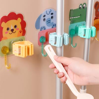 Multifunctional Mop Holder with Hook Free Punch Mop Clip Bathroom  Balcony Wall Hanging Cartoon