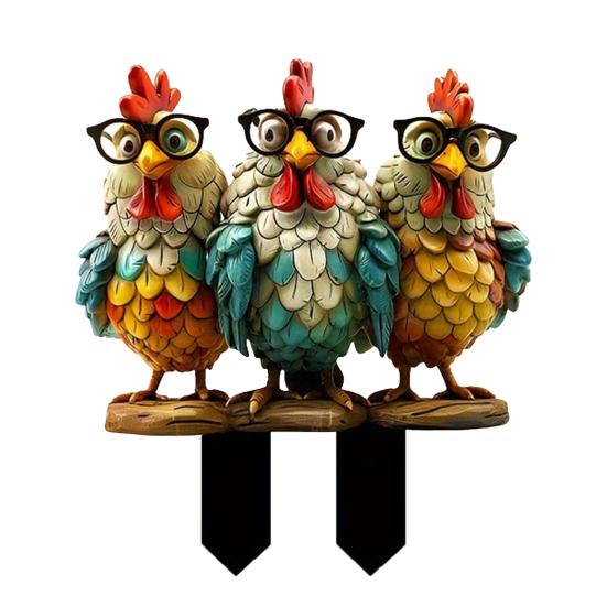 Cute Animal Garden Stake, 2D Acrylic Chickens Elephants Yard Art Stake, Waterproof Outdoor Squirrel Decoration for Lawn Flower Bed Planter Decor