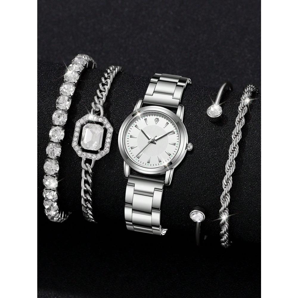 

Roman Face Watch Women s Stainless Steel Strap Quartz Watch Accessory Set Student Versatile Alloy Watch