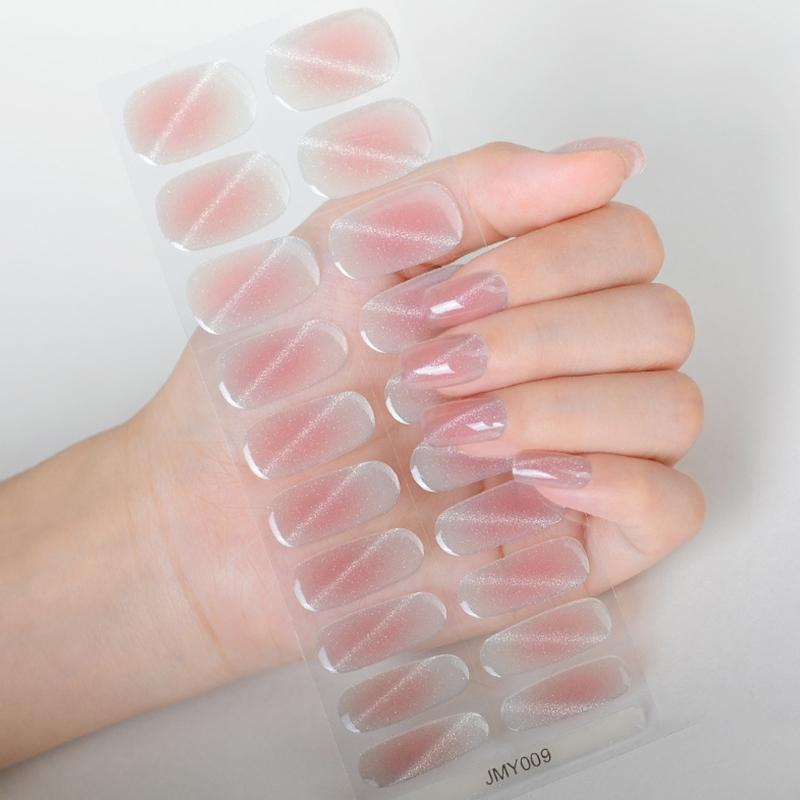 Semi Curing Gel Nails Polish Strips Gradient Self Adhesive Gel Nail Sticker Full Cover French Tip Nail Wraps for Women