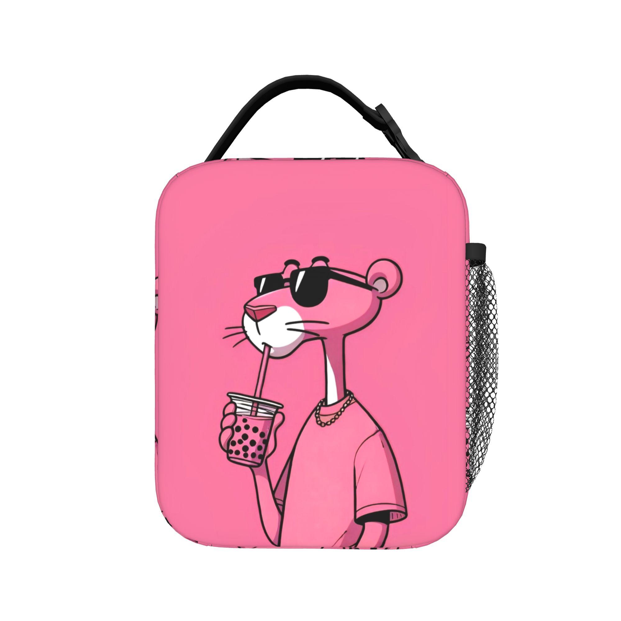 Pinks Panthers Cartoon Geïsoleerde Lunchtassen Grote Lunchcontainer Koeltas Tote Lunchbox Werk Buiten Mannen Vrouwen One Size