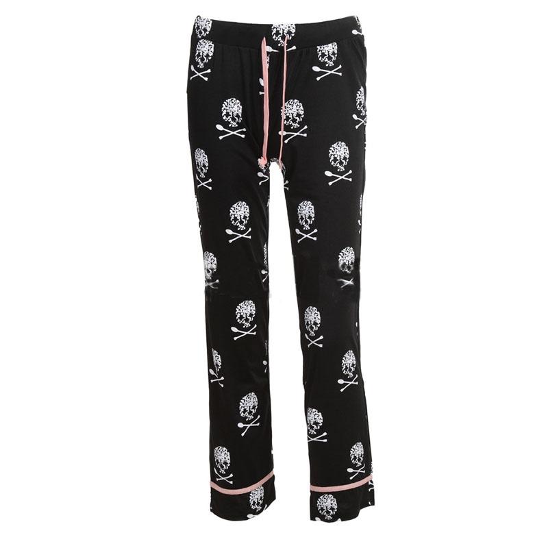 Women Fashion Lacing Skulls Printed Elastic Wide Leg Pants Plus Size 5xl Casual Trousers
