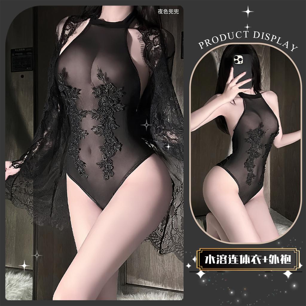 Erotic underwear Sexy perspective Spice girls onesie Water-soluble flower neck slim fit Pure desire temptation suit