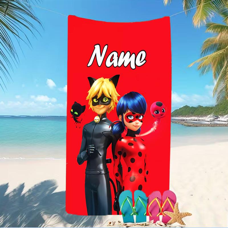 Customizable personalized beach towels Miraculous themed designs.Suitable for the beach, yoga, sports;ideal as beach accessories