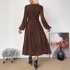 Women's V Neck Dress Autumn Winter Solid Color Fit and Flare Silhouette Pullover