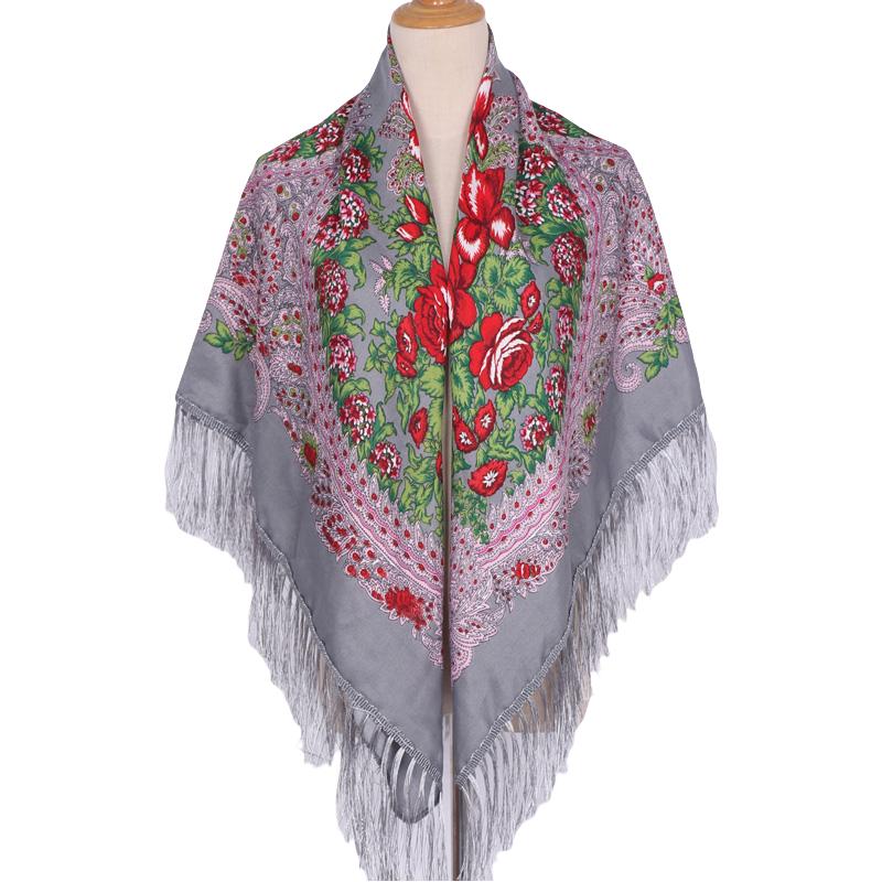 Ethnic Print Tassel Shawl For Women Autumn Winter Warm Square Scarf Bandanas Summer Sun Protection Headscarf Versatile Wrap