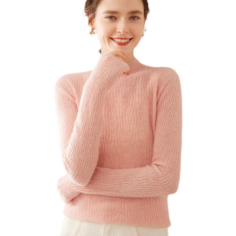 Women's Soft Cashmere Lychee-Pattern Knit Sweater - Half-High Collar, Slim-Fit, Perfect for Autumn and Winter Layers