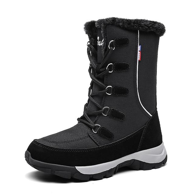 New Fashion Waterproof Warm Winter Boots Women Snow Boots Pu Leather Ankle Boots Mid -Calf Lace -Up Non -Slip Ladies Shoes Size 42