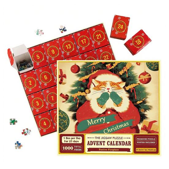 1000Pcs/Set Christmas Jigsaw Puzzle Advent Puzzle 2025 24 Days Educational Puzzle Xmas Countdown Calendar Decoration Holiday Party Gift