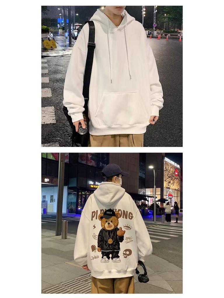 Men's Plus Size Fleece-Lined Hooded Sweatshirt - Autumn/Winter Trendy American Style Jacket