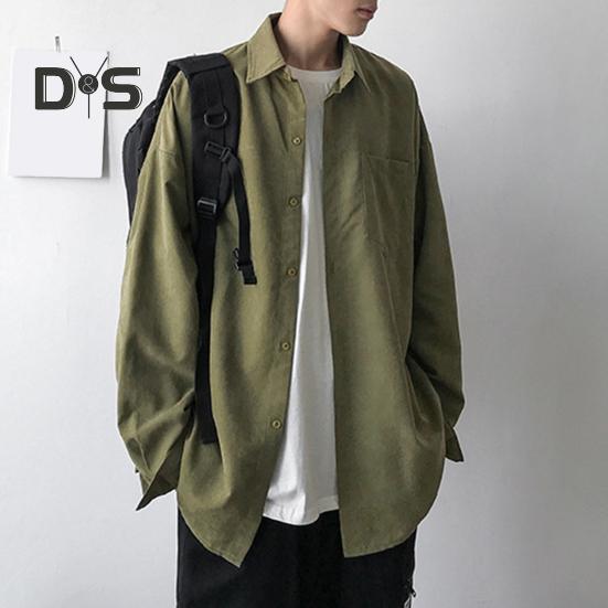 Men Shirt Lapel Long Sleeve Single Breasted Shirt Tops Solid Color Patch Pocket Casual Shirt Loose Fit Comfortable Fit Jacket