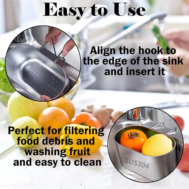Acciaio Inossidabile 304 Forma Ovale Porta Scarico Cucina Filtro Frutta Verdura Scaffale Lavello Cesto Scolapasta Appeso Gadget