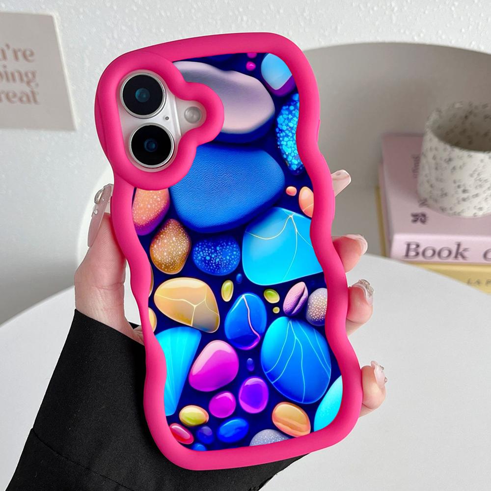 

Aesthetic Stones Mobile Phone Case for iPhone 17 16 15 14 13 12 11 Air Pro Max Plus Wavy Edge TPU Colorful Cover Luxury Cover iPhone 11 Pro