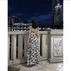 Rose Print Halter Neck Dress with Bra Pad and High Slit