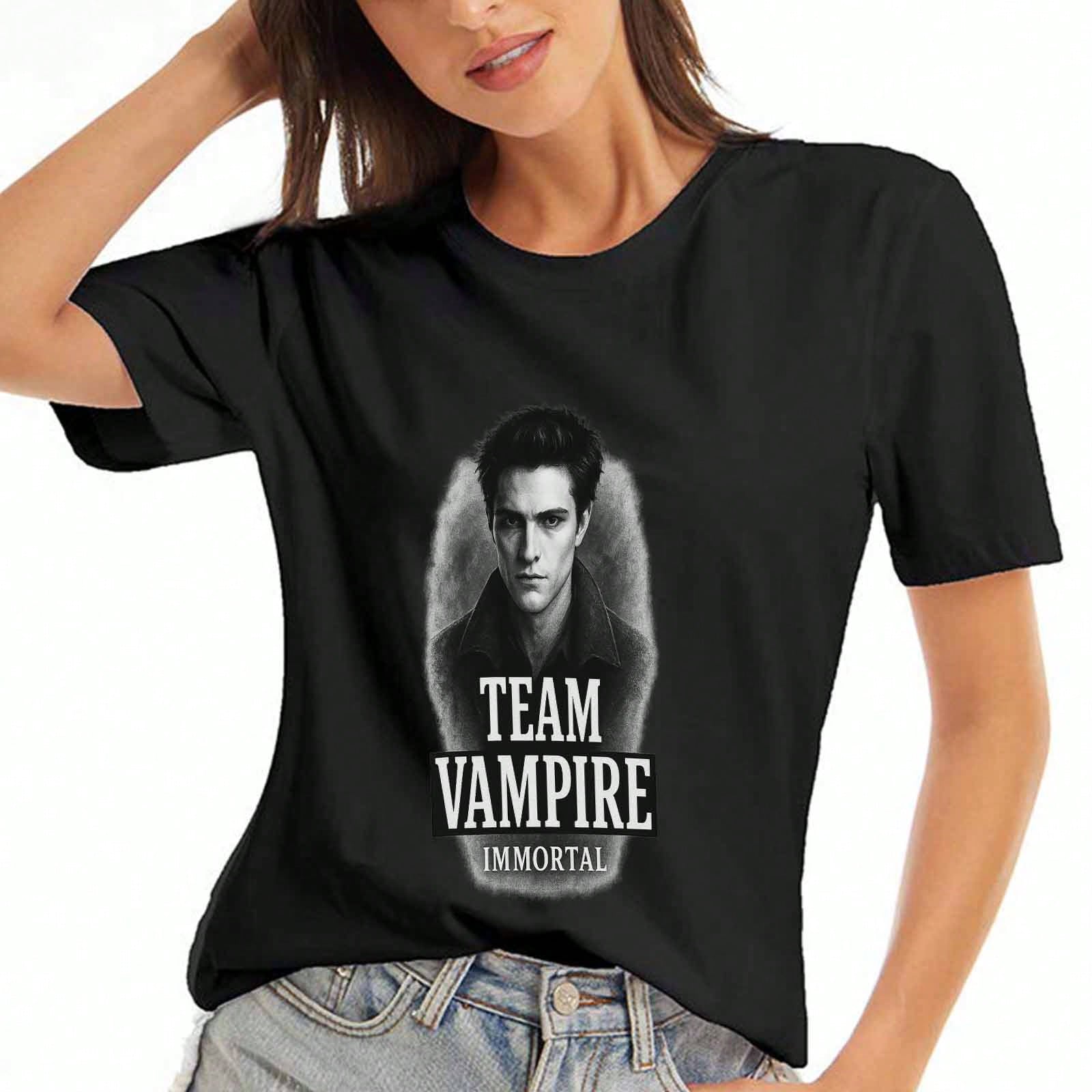 Team Vampire Immortal Ladies Cotton T Shirt, Premium Cotton Quality Print, Durable, Leisure And Fashion, Vampire Diaries Fan Apparel, Graphic Tee For S