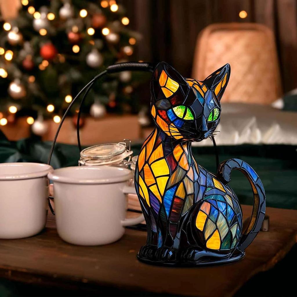 Solymall GlowKitty, Cat Lamp Stained Glass, Cat Lamp, Sherum Glowkitty, Stained Resin Night Light, Animal Lamps, 3D Cute Pet Led Table Lamps Gifts