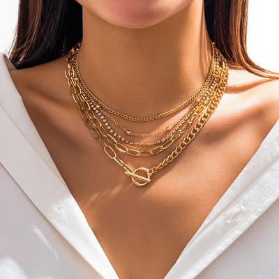 Salircon Bohemian Multi Layered Metal Chain Clavicle Necklace Trend Exquisite Rhinestone Choker Women's Classic Casual Jewelry