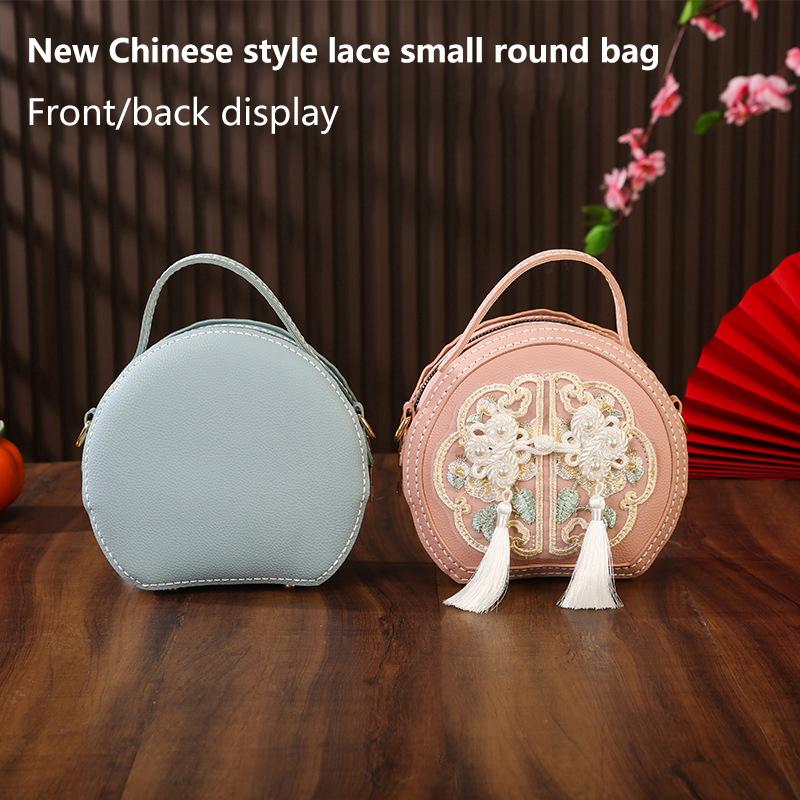 Chinese Style National Style Bag For Women  Versatile Niche Embroidered Messenger Bag Portable High-Capacity Round Bag