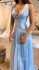 Xijun Sexy Blue Silk Satin Long Evening Dresses V-Neck Sleeveless Prom Dresses Saudi Araric Formal Occasion Prom Gowns Customize