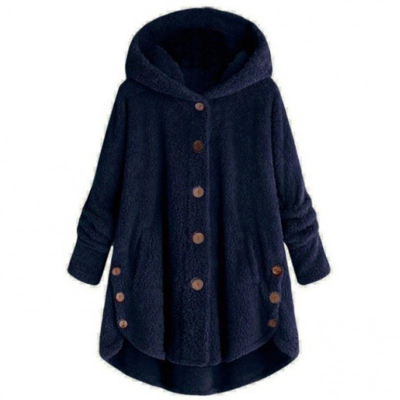 Autumn and Winter Fashion Women's Clothing European and American Style Button Plush Coat Irregular Plush Top Solid Color Coat