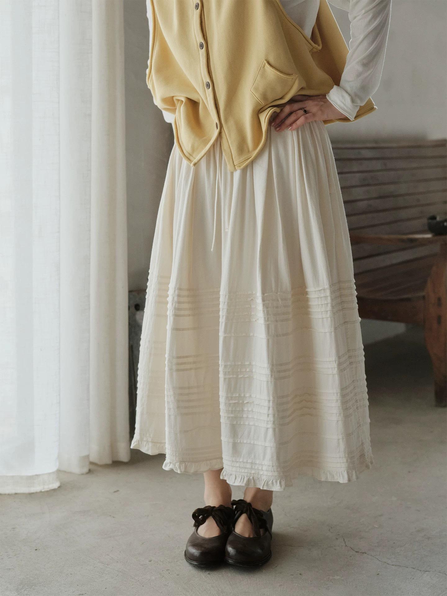 Корейская стильная расклешенная юбка А-силуэта с рюшами и карманами, весна 2026 One Size абрикосовый