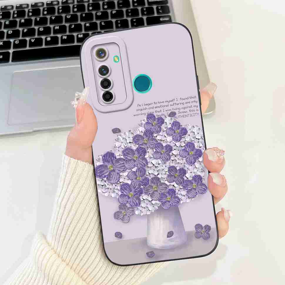 Für Realme 5 Pro Hülle Niedliche Panda-Blumen-Abdeckungen Weiche Silikonhüllen Für Realme 5 Realme5 Pro Stoßfeste Rückseite Fundas