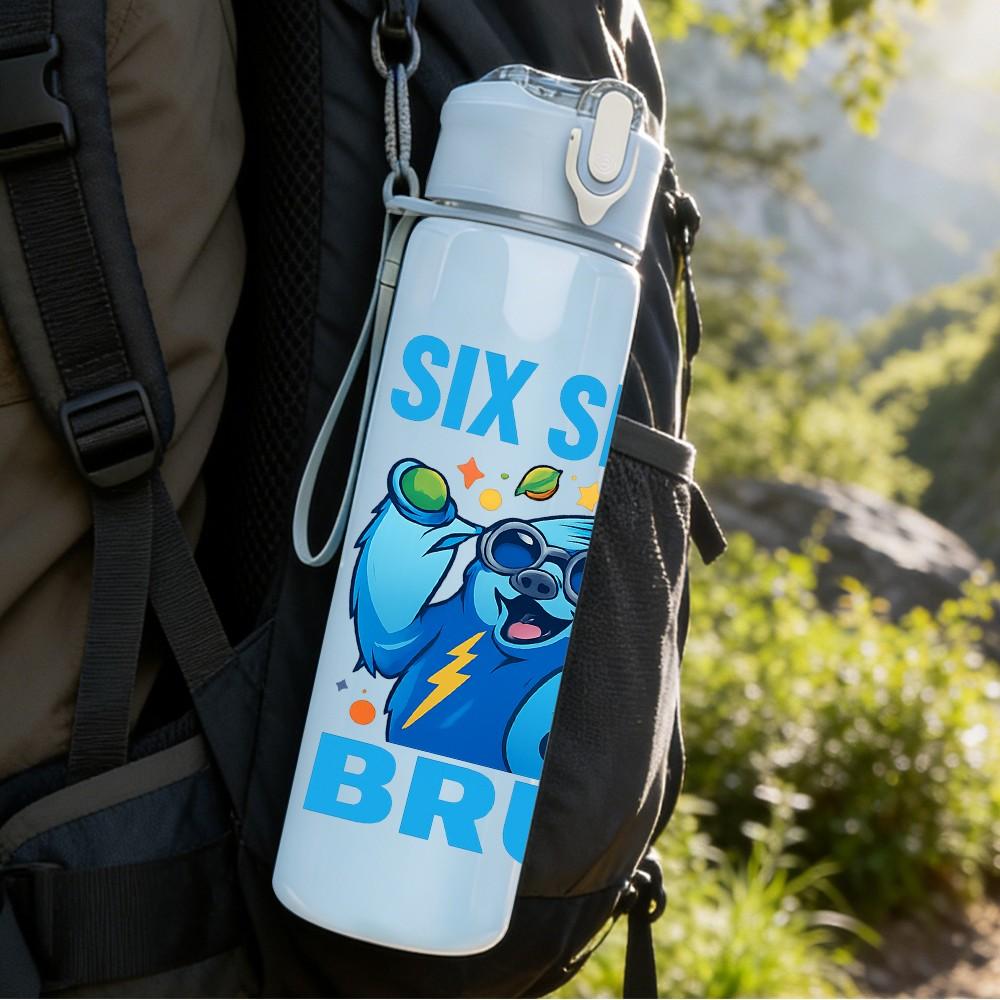 1PC Six Seven Bruh Blue Letter Art 750ml Color Plastic Sports Water Bottle Leakproof Flip Straw Lid Suitable for Sports Office Home Use