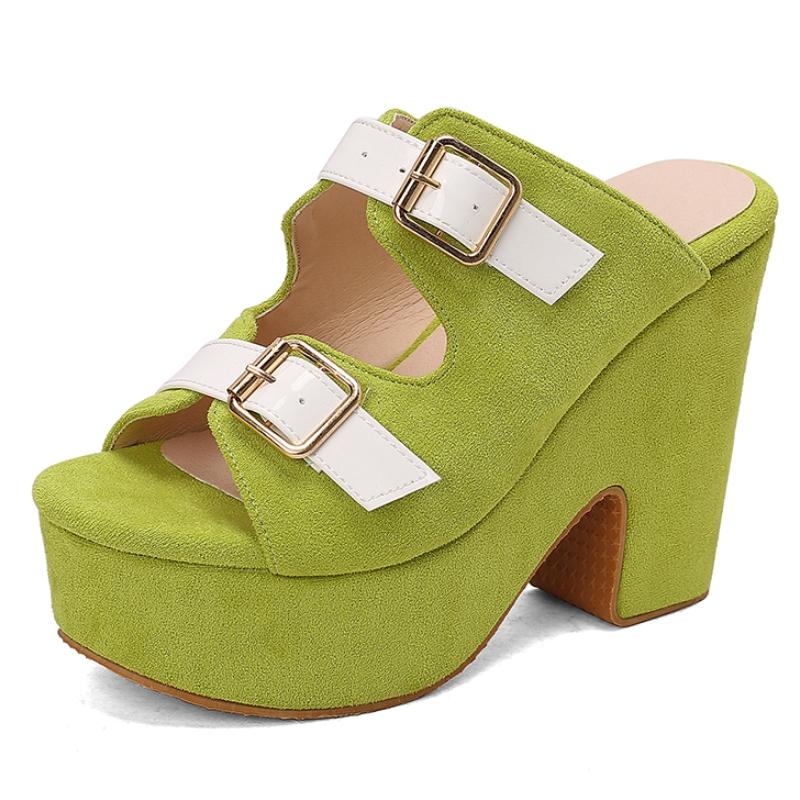 

Туфли на высоком блочном каблуке, женские шлепанцы, летние мюли, женские сандалии на платформе, сексуальная черная, розовая, зеленая обувь, обувь большого размера 39 яблочный зеленый