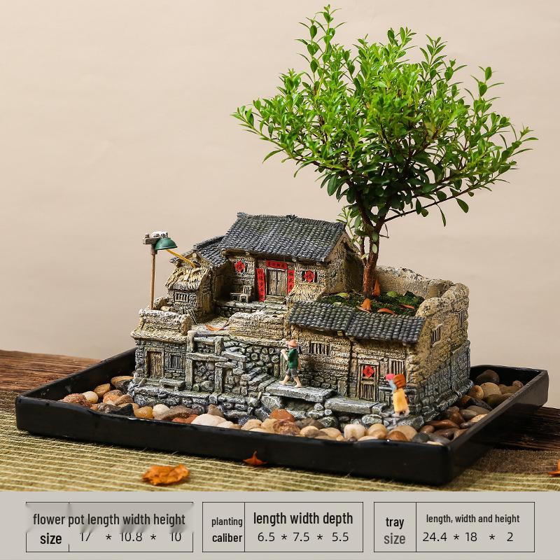New Zen Bonsai Ornaments for Living Room or Office - Porcelain Micro-Landscape Decor for Bookcase and Desktop.