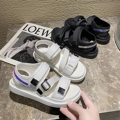Sports Sandals Women's 2025 Spring and Summer New Velcro Women's Shoes Breathable Student Muffin One-word Casual Sandals Women