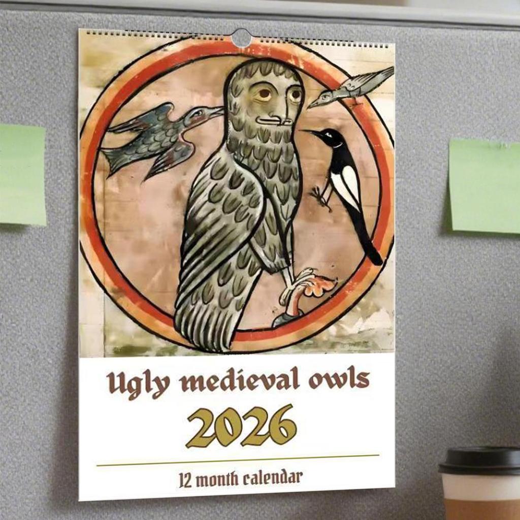 2026 Kalender Mittelalterliche Eulen Terminplaner Monatliche Wandkalender für Freunde Familie Wohnzimmer Arbeitszimmer Wohnung